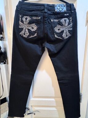 Miss Me Black Jeans with White Embroidered Logo